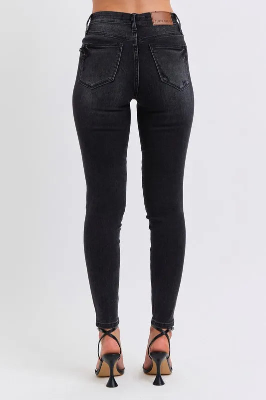 Image of Judy Blue Full Size Mid Rise Tummy Control Skinny Jeans Plus Size | Queeble.shop