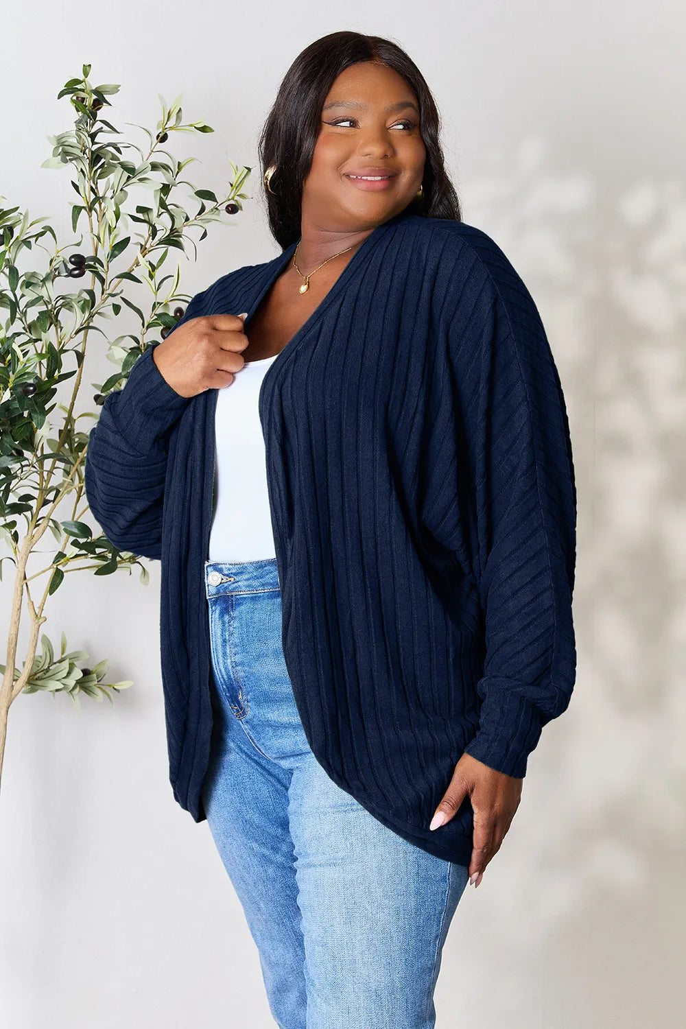 Image of Basic Bae Full Size Ribbed Cocoon Cardigan | Queeble.shop