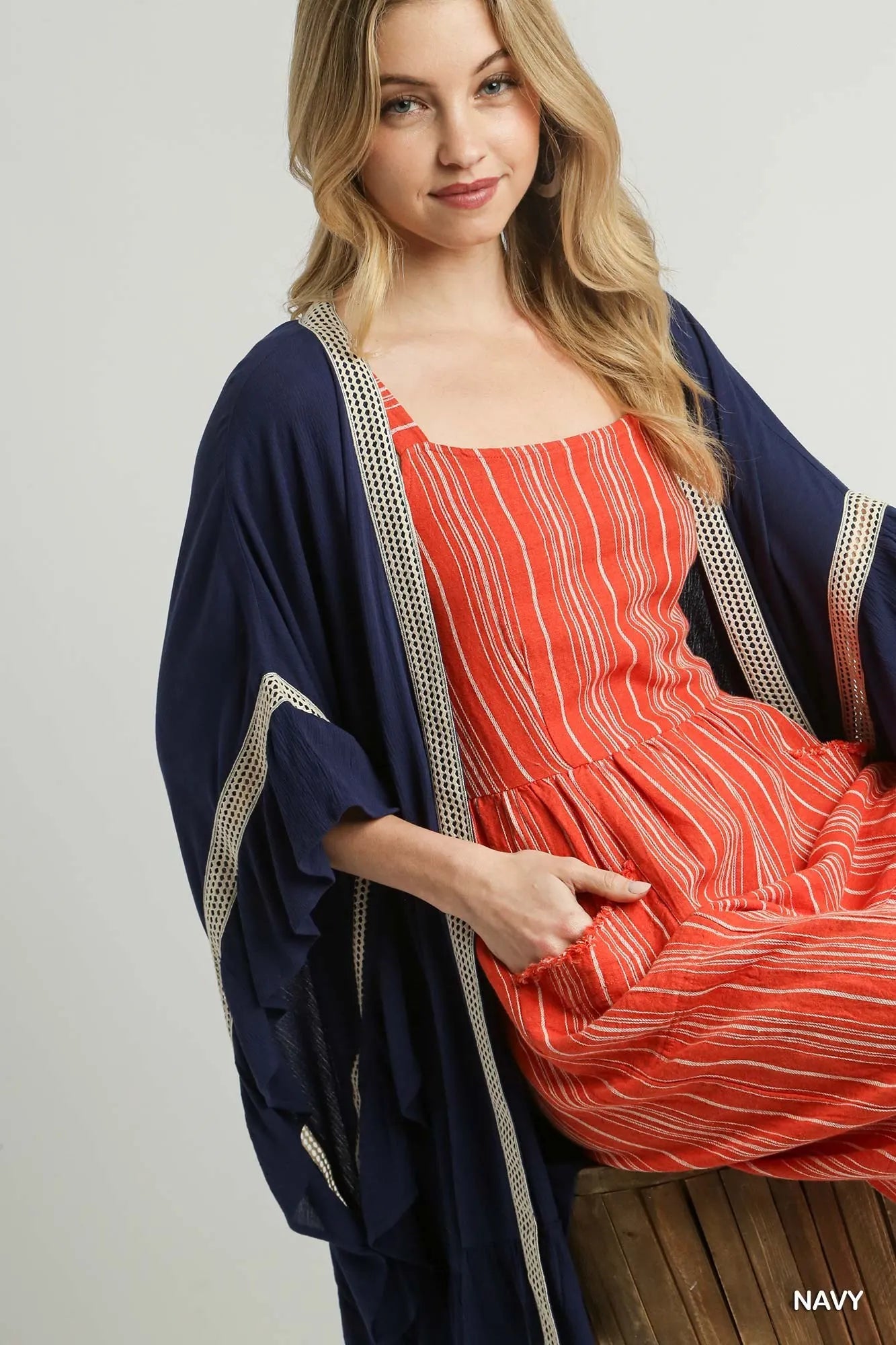 Image of Umgee Ruffle Trim Kimono with Crochet Accent | Queeble.shop