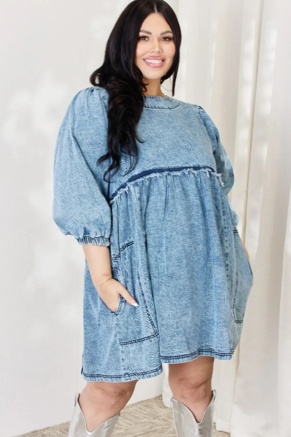 Image of HEYSON Full Size Oversized Denim Babydoll Dress | Queeble.shop