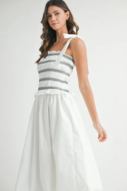 Image of MABLE Smocked Bodice Bubble Midi Dress | Queeble.shop
