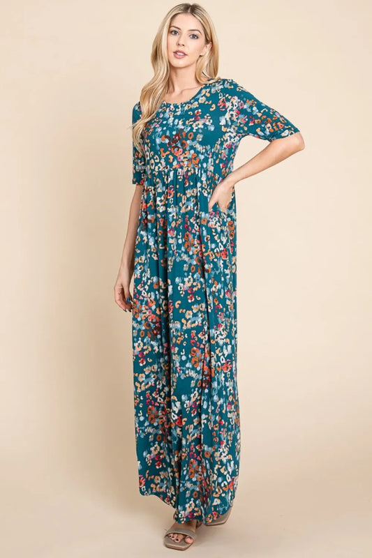 Image of BOMBOM Printed Shirred Maxi Dress | Queeble.shop