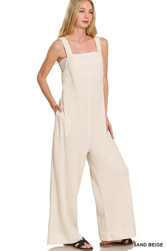 Image of Zenana Knit Waffle Wide Leg Overalls | Queeble.shop