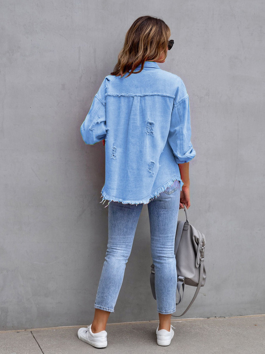 Image of Distressed Drop Shoulder Denim Jacket | Queeble.shop