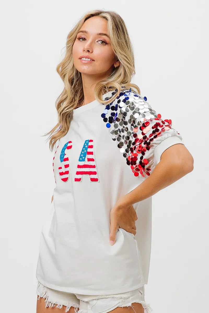 Image of BiBi American Flag Theme Sequin Top | Queeble.shop