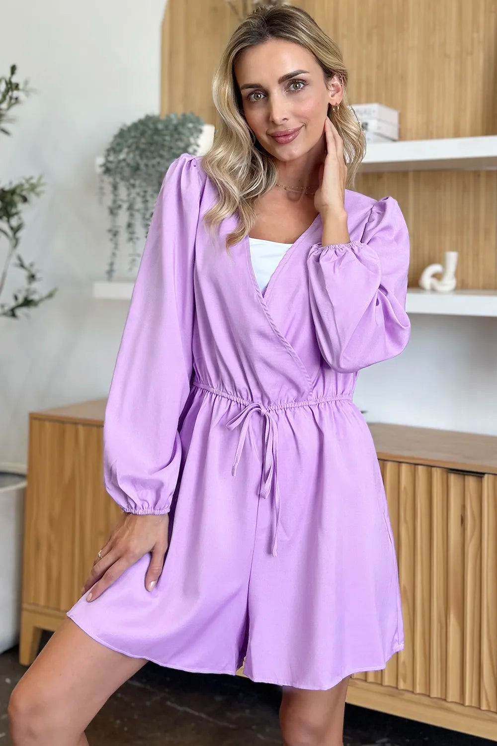 Image of Double Take Full Size Drawstring Long Sleeve Romper | Queeble.shop