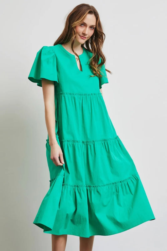 Image of HEYSON Full Size Cotton Poplin Ruffled Tiered Midi Dress | Queeble.shop