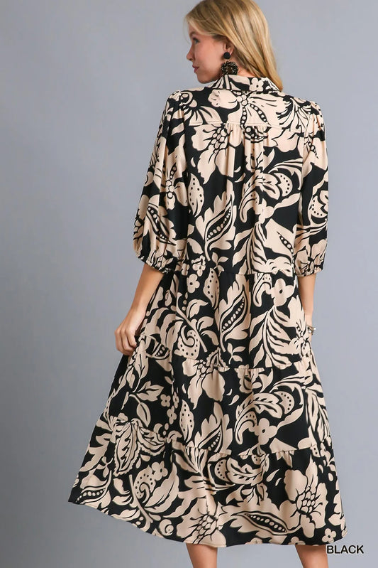 Image of Umgee Floral Print Tiered Midi Dress | Queeble.shop