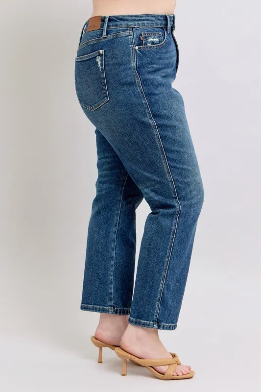 Image of Judy Blue Full Size High Waisted Rigid Magic Non-destroy Straight Leg Jeans Plus Size | Queeble.shop
