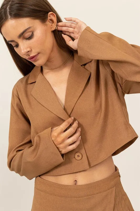 Image of HYFVE Cropped Button-Down Blazer | Queeble.shop