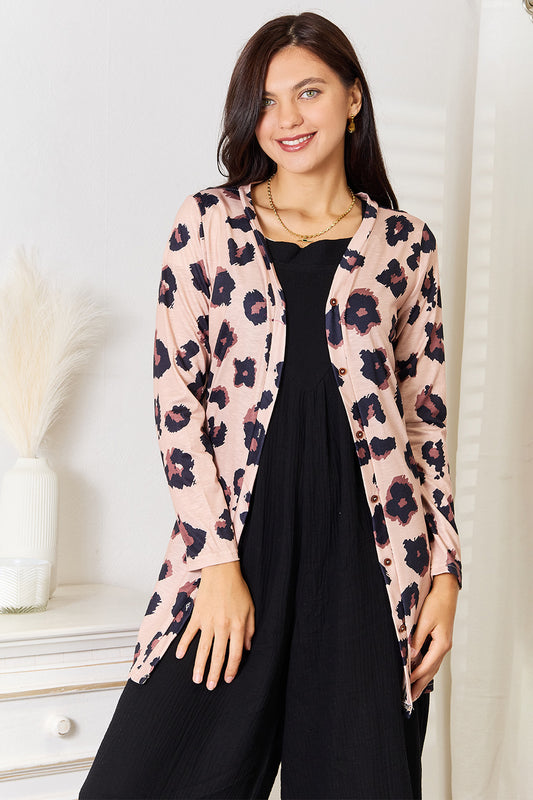 Image of Double Take Printed Button Front Longline Cardigan | Queeble.shop