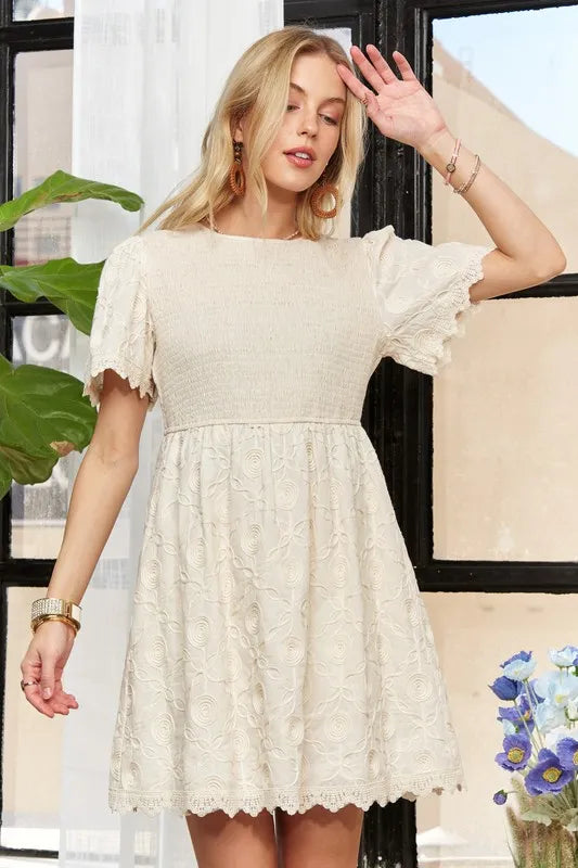 Image of ADORA Rround Neck Crinkle Babydoll Dress | Queeble.shop
