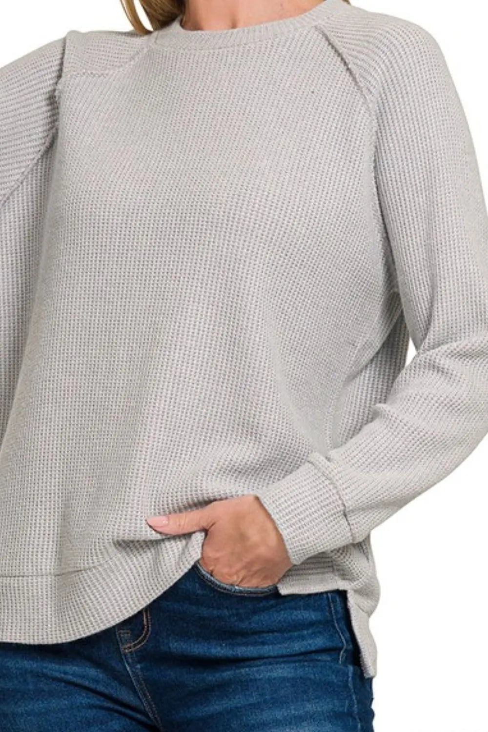 Image of Zenana Round Neck Raglan Long Sleeve Sweater | Queeble.shop