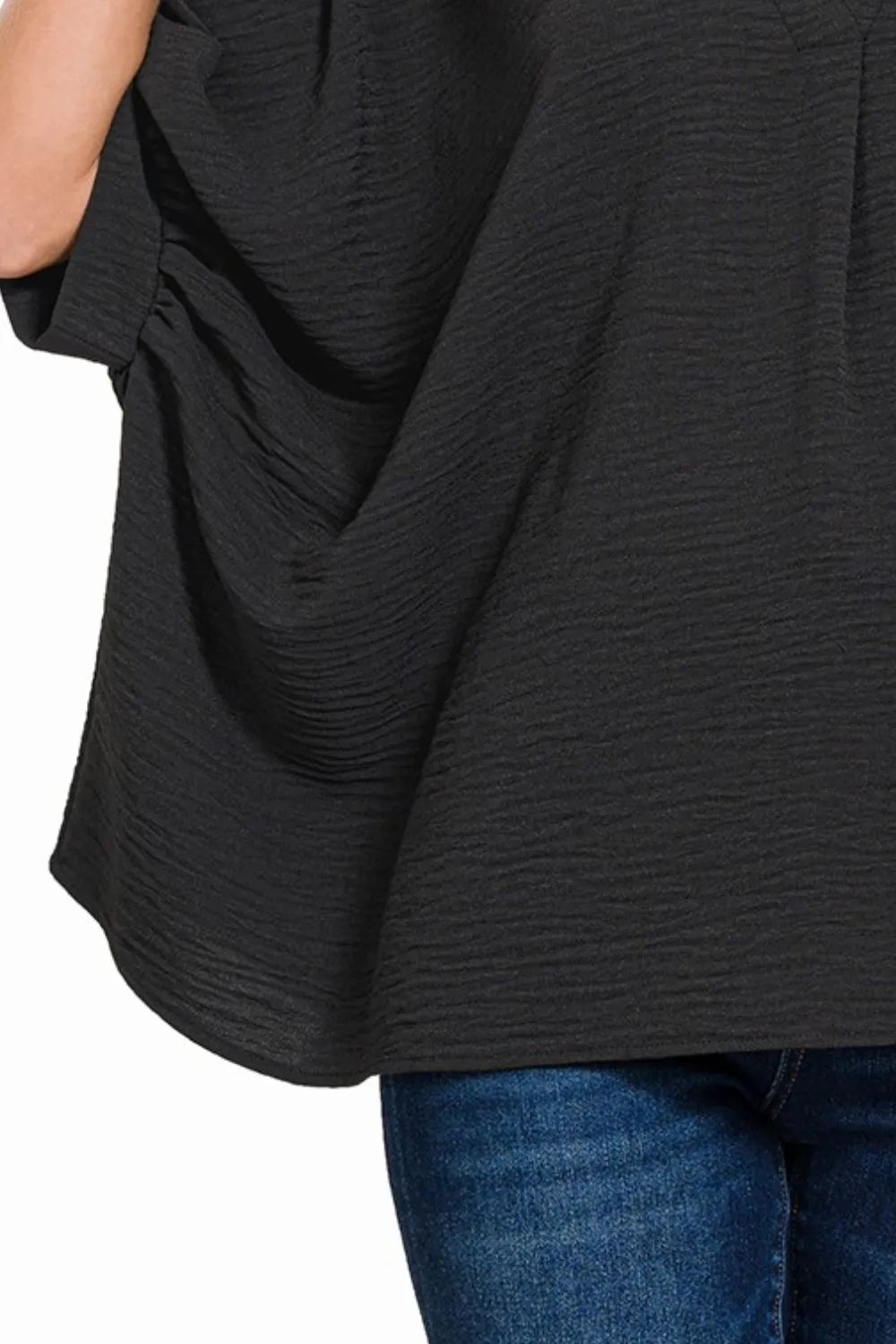 Image of Zenana Woven Airflow V-neck Puff Half Sleeve Top | Queeble.shop