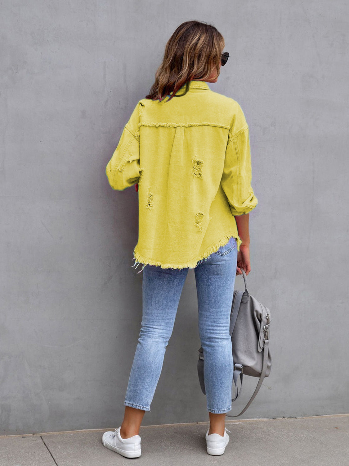 Image of Distressed Drop Shoulder Denim Jacket | Queeble.shop