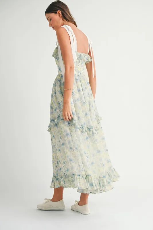 Image of MABLE Floral Printed Shoulder Strap Midi Dress | Queeble.shop