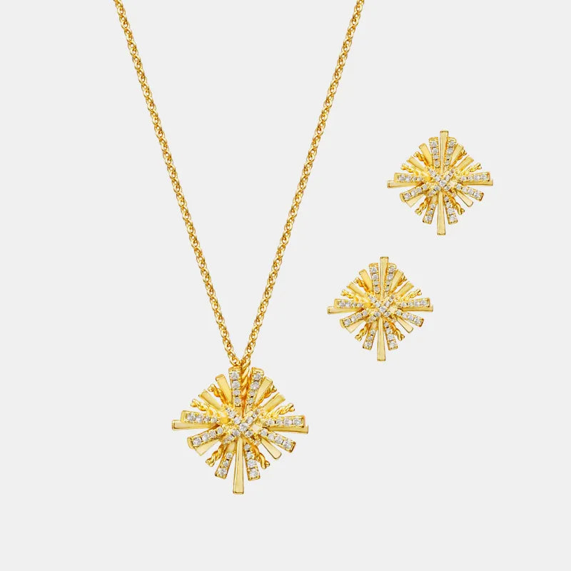 Image of Starburst Gold-Plated Earrings and Necklace Set | Queeble.shop