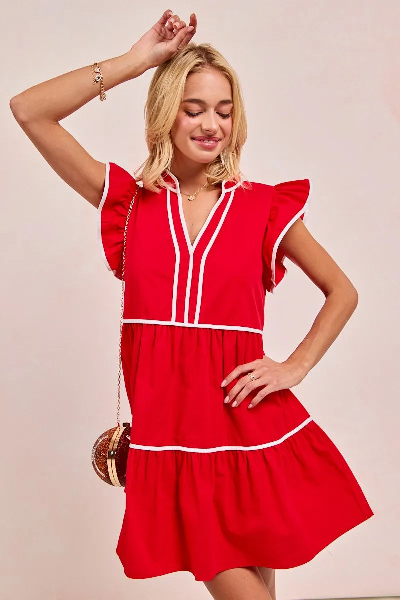 Image of BiBi Gameday Theme Contrast Binding Ruffled Dress | Queeble.shop