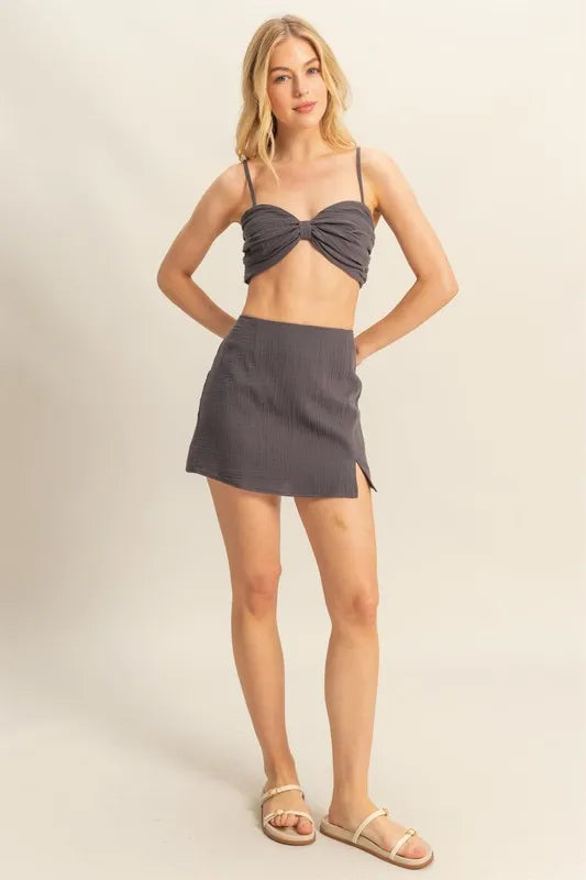 Image of HYFVE Ruched Bra Top and Mini Skirt Set | Queeble.shop