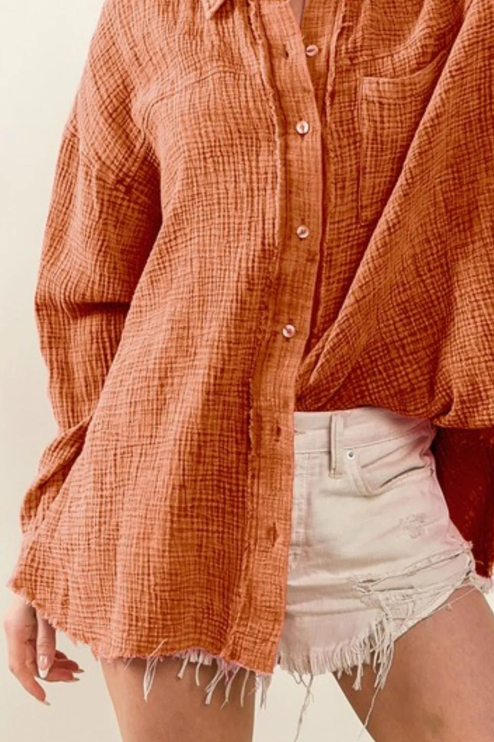 Image of BiBi Raw Edge Detailed Mineral Washed Loose Fit Shirt | Queeble.shop