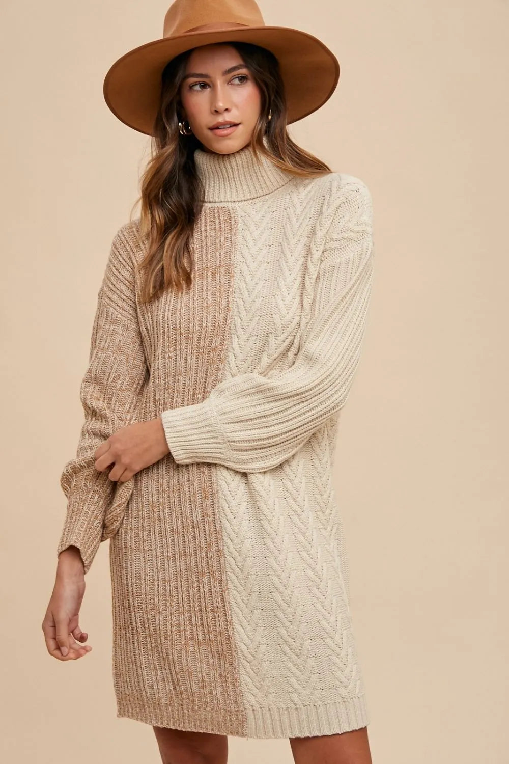 Image of Annie Wear Color Block Turtleneck Sweater Dress | Queeble.shop