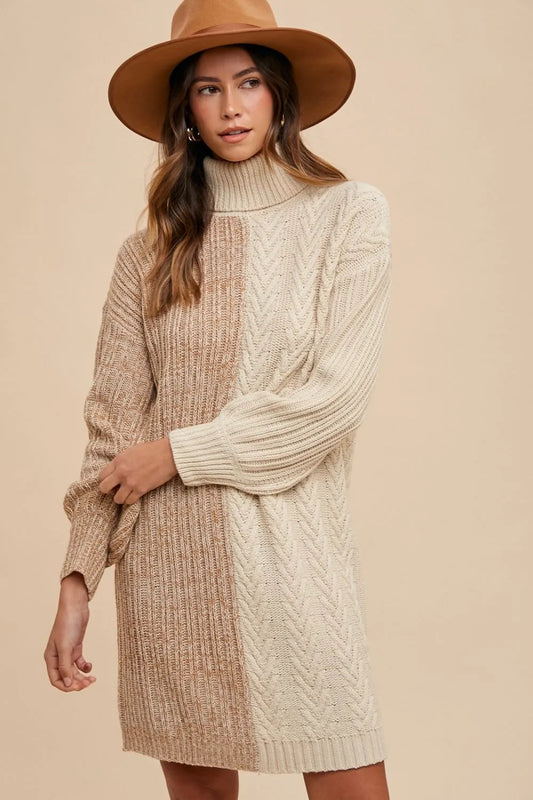 Image of Annie Wear Color Block Turtleneck Sweater Dress | Queeble.shop