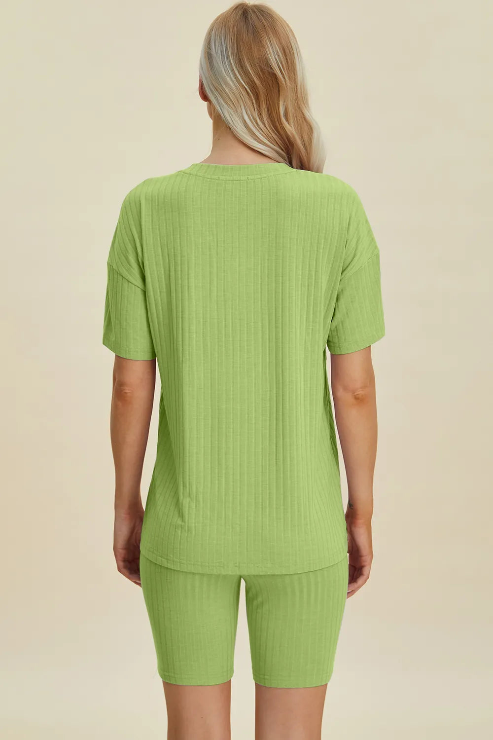 Image of Basic Bae Full Size Ribbed V-Neck Short Sleeve Top and Shorts Set | Queeble.shop