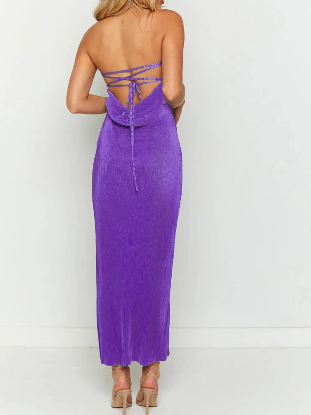 Image of Lace-Up Back Tube Maxi Dress | Queeble.shop