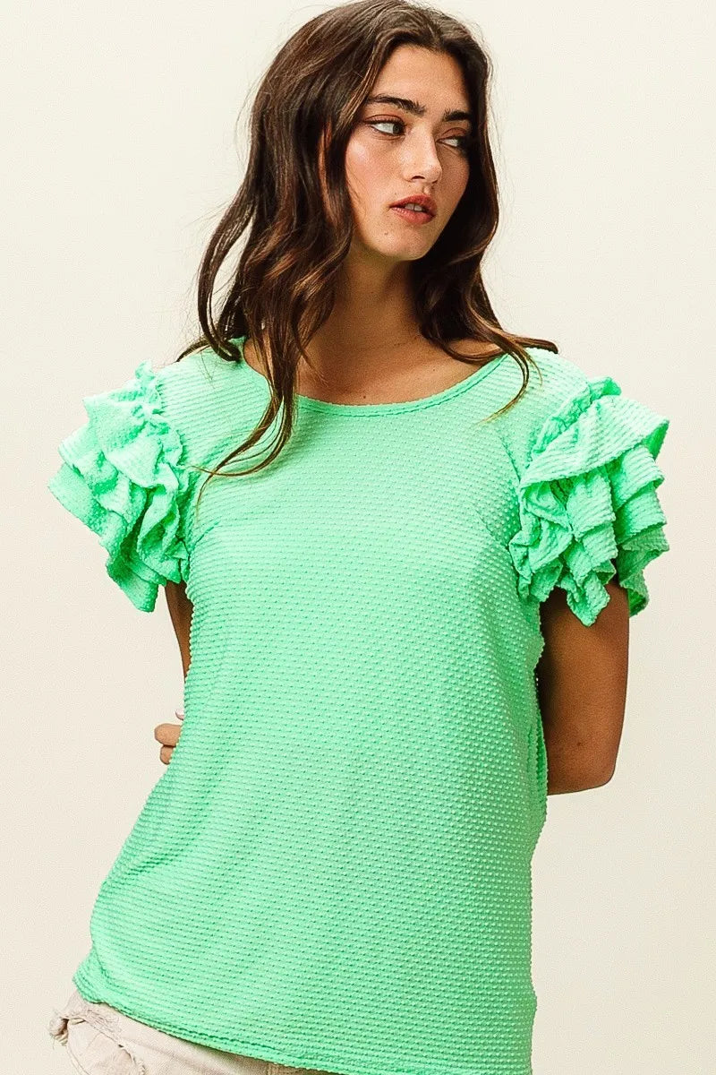 Image of BiBi Birdseye Texture Layered Ruffle Top | Queeble.shop