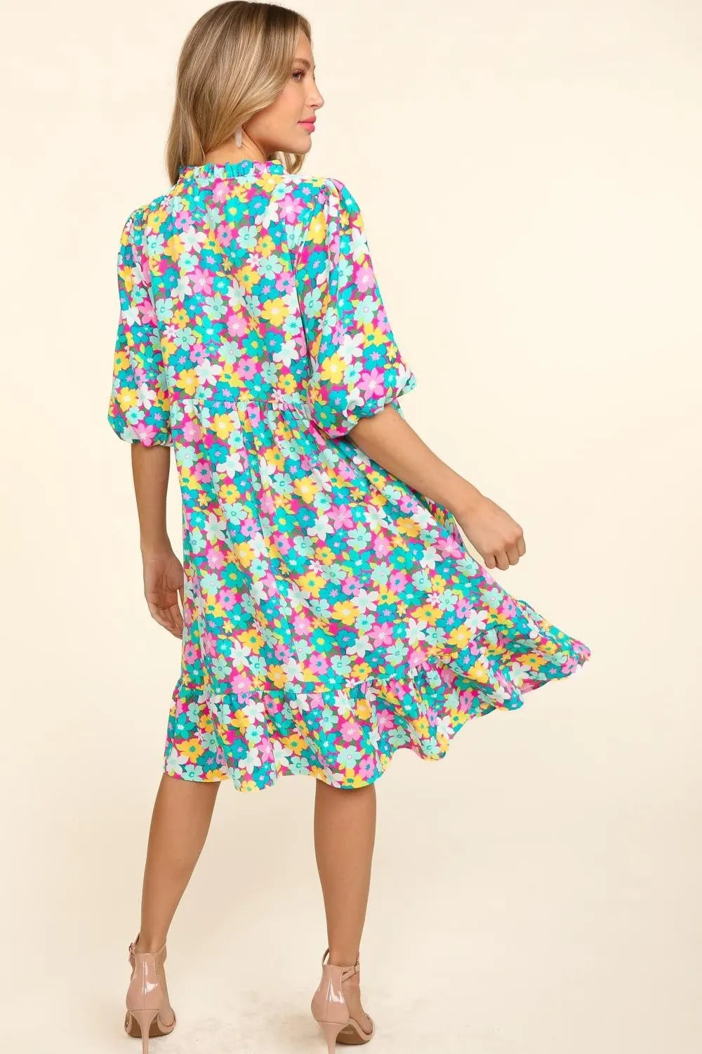Image of Haptics Bubble Sleeve Floral Ruffled Dress | Queeble.shop