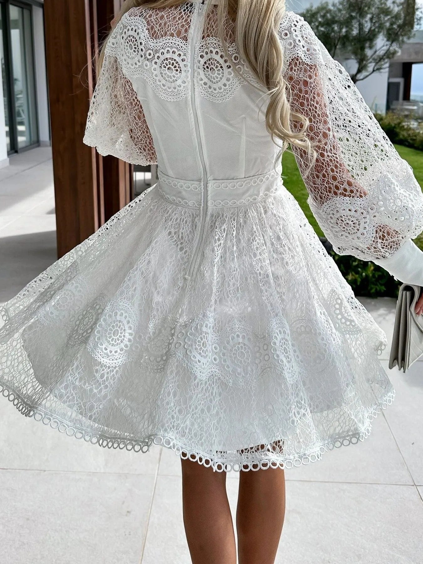 Image of Lace Lantern Sleeve Mini Dress | Queeble.shop