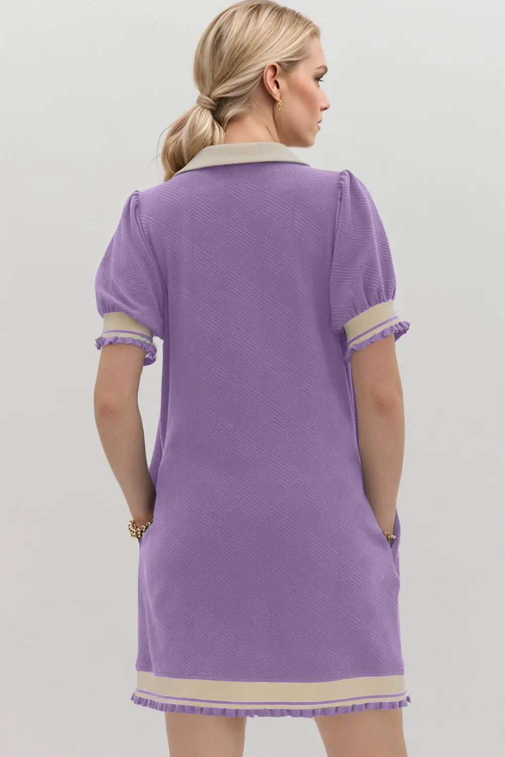 Image of Oh Frill Contrast Trim Johnny Collar Short Sleeve Mini Dress | Queeble.shop