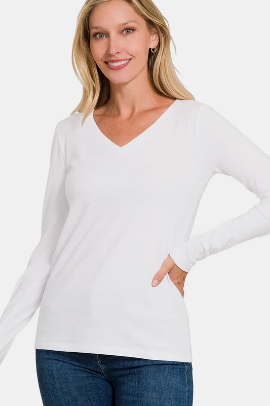 Image of Zenana Full Size V-Neck Long Sleeve T-Shirt | Queeble.shop