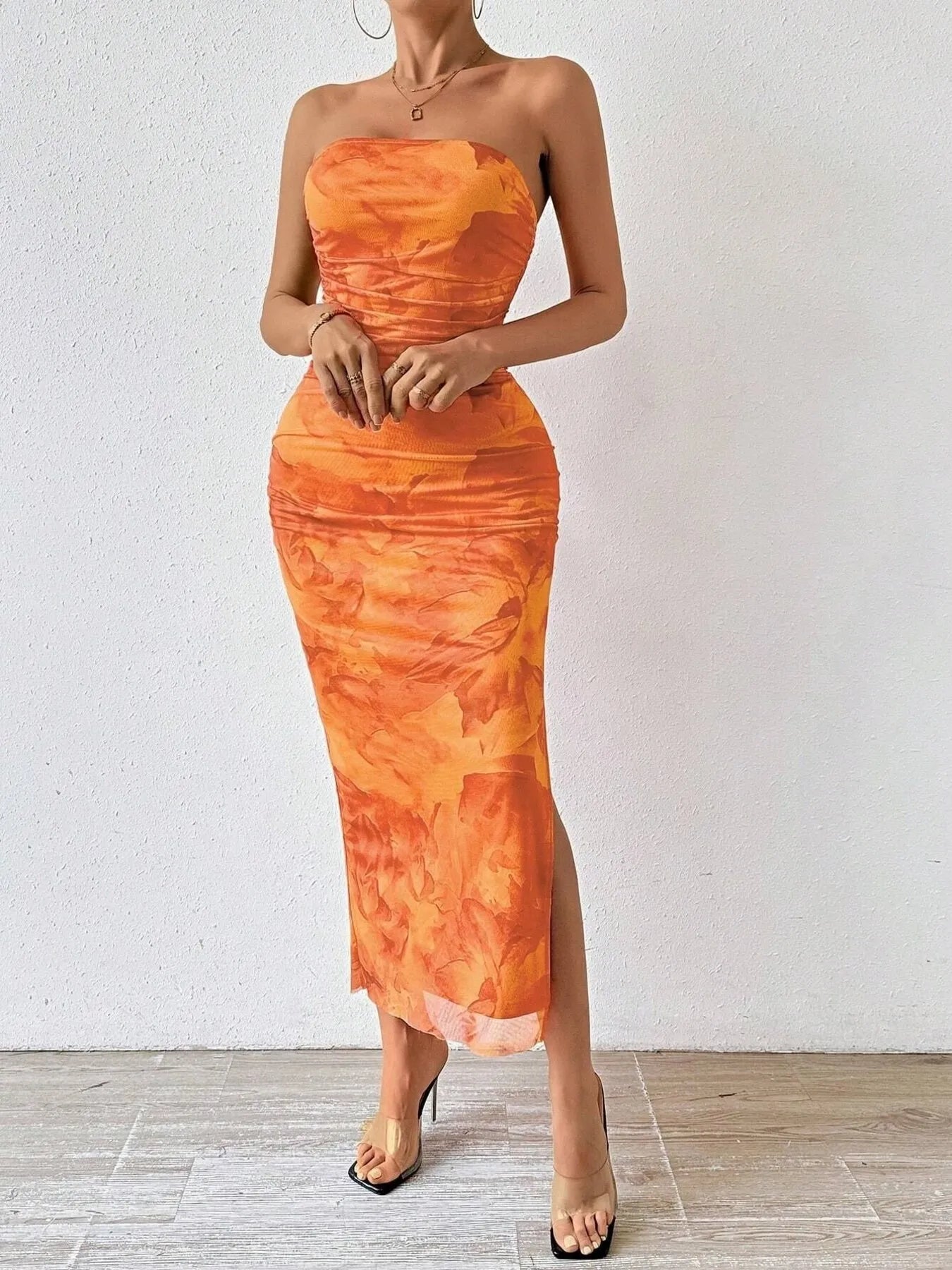 Image of Printed Side Slit Tube Dress | Queeble.shop