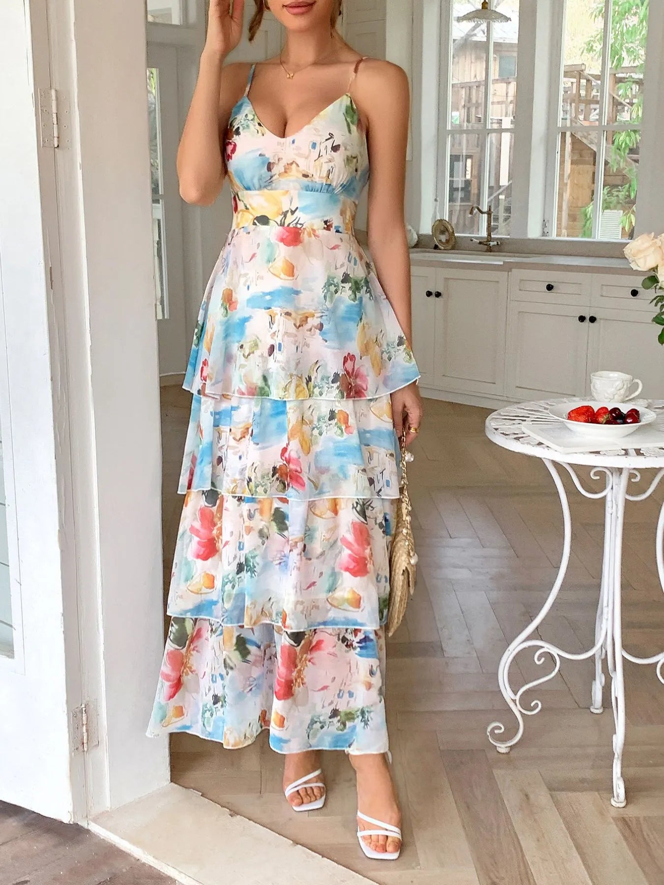 Image of Floral Print Layered Maxi Cami Dress | Queeble.shop