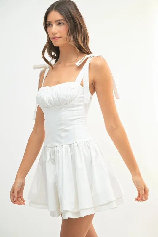 Image of MABLE Shoulder Tie Corset Panel Mini Dress | Queeble.shop