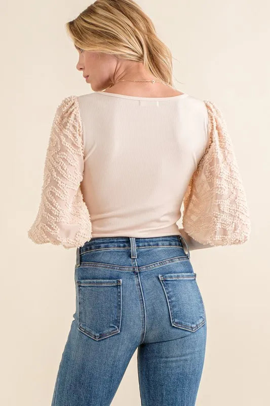 Image of And The Why Textured Puff Sleeve Bodysuit | Queeble.shop