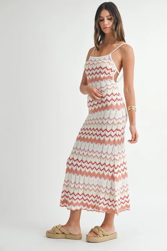 Image of MABLE Lightweight Pointelle Chevron Knit Maxi Dress | Queeble.shop
