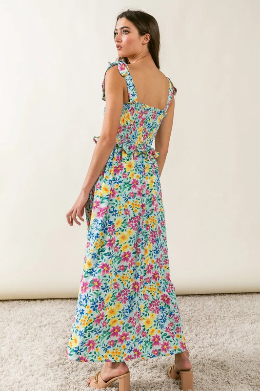 Image of BiBi Floral Ruffle Trim Smocked Cami Dress | Queeble.shop
