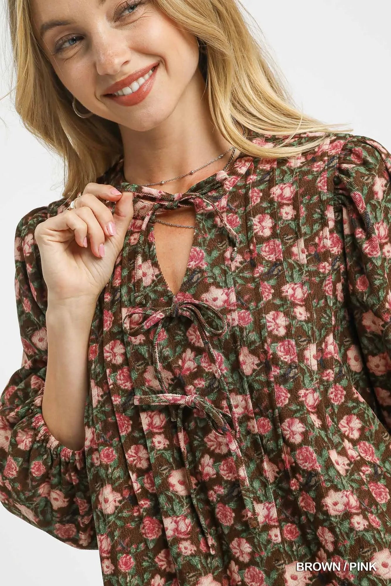 Image of Umgee Floral Tie-Neck Babydoll Dress | Queeble.shop