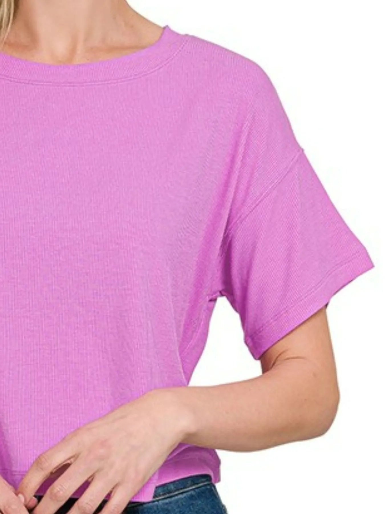 Image of Zenana Ribbed Round-Neck Crop T-Shirt | Queeble.shop