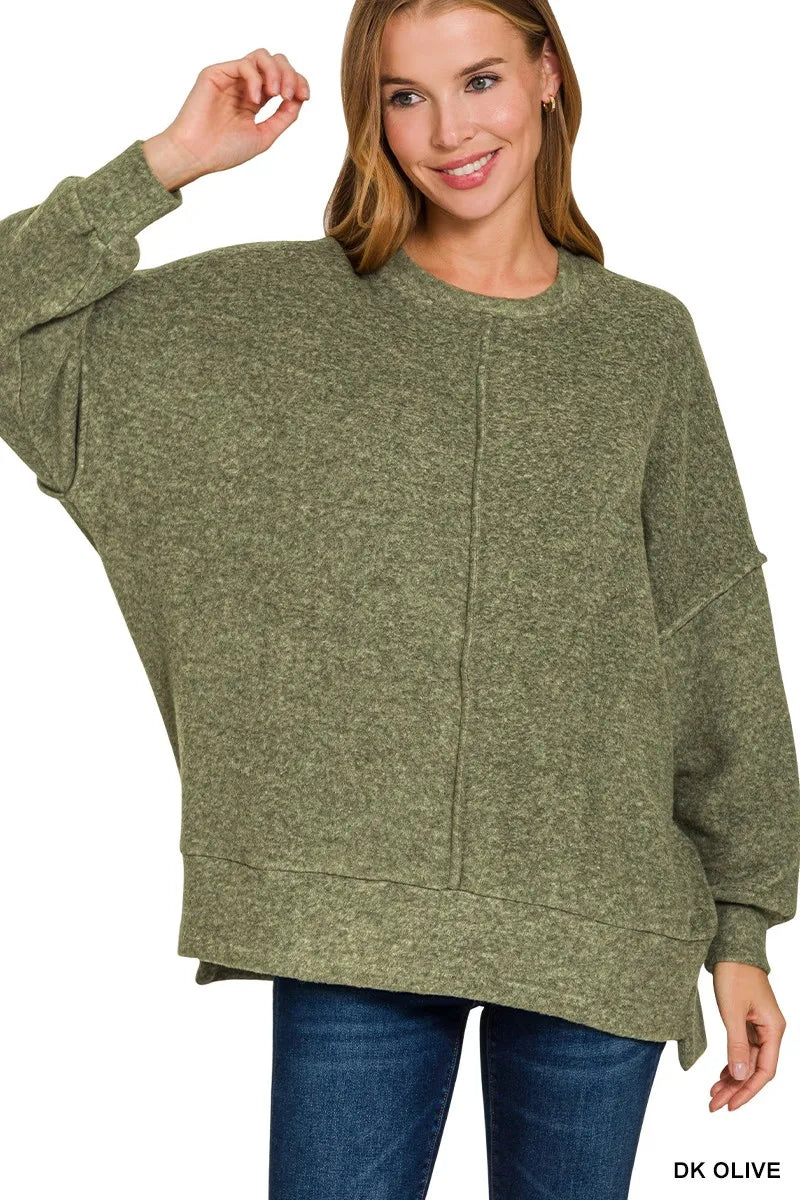 Image of Zenana Brushed Melange Hacci Oversized Sweater | Queeble.shop