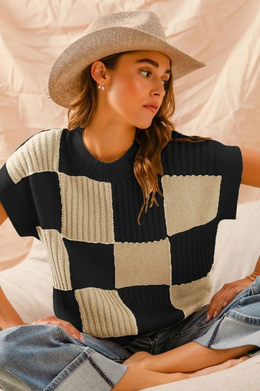 Image of SO ME Check Plaid Casual Sweater Top | Queeble.shop