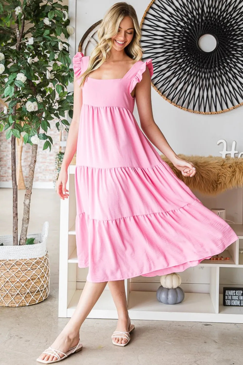 Image of Reborn J Ruffled Sleeveless Tiered Midi Dress | Queeble.shop