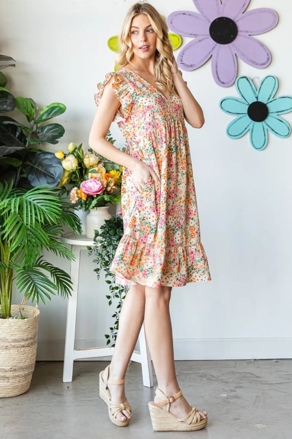 Image of Heimish Full Size Floral Ruffled V-Neck Dress | Queeble.shop