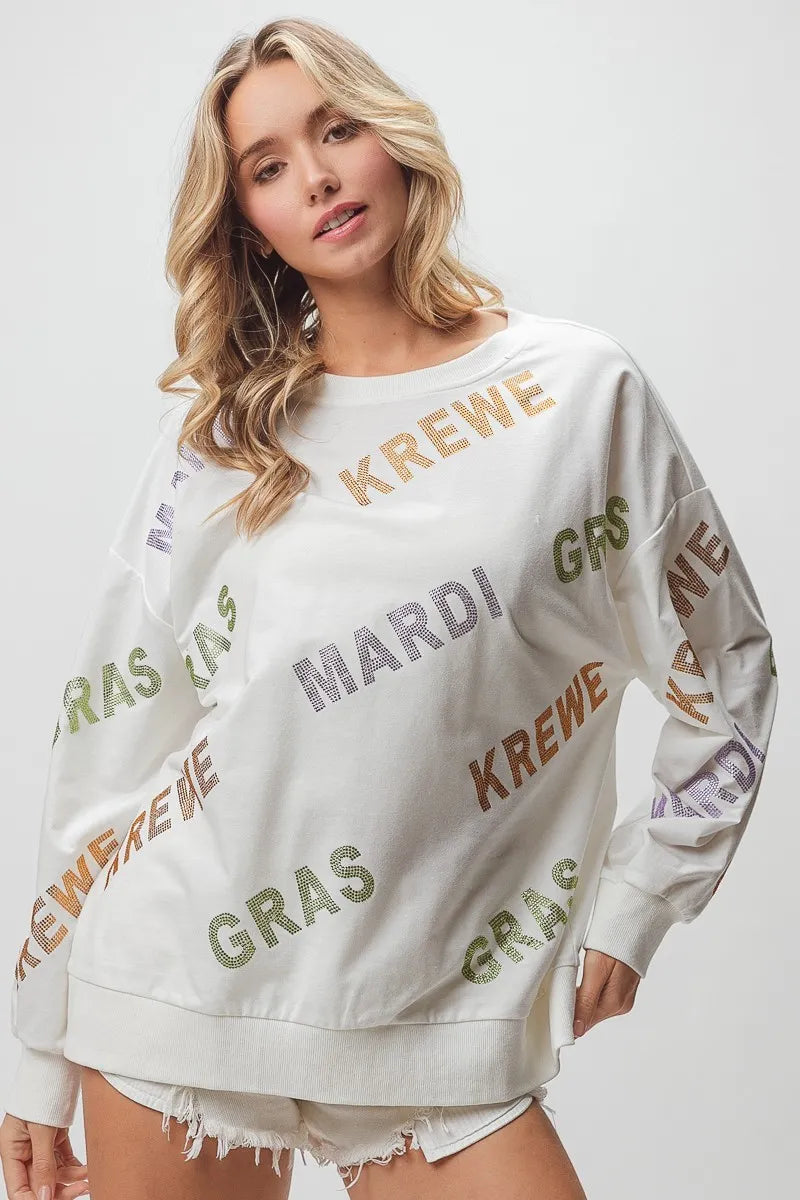 Image of BiBi Rhinestone Mardi Gras Krewe Pullover | Queeble.shop