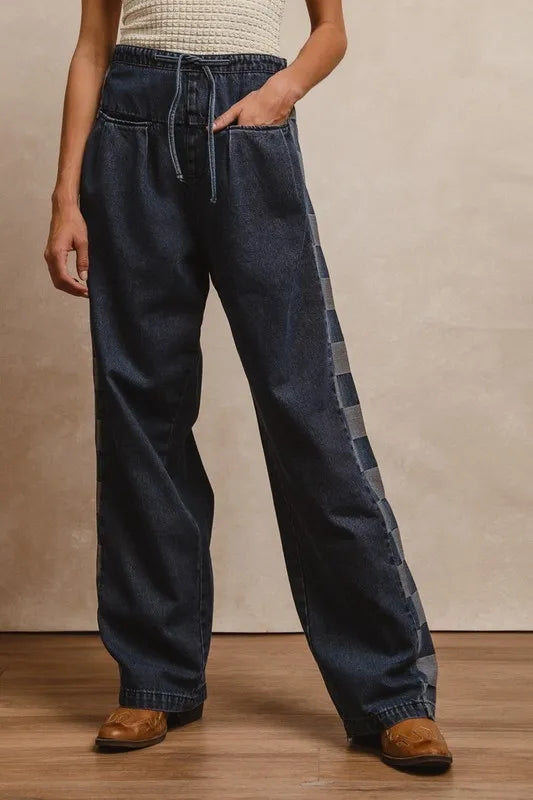 Image of BiBi Washed Denim Mix And Match Long Pants | Queeble.shop