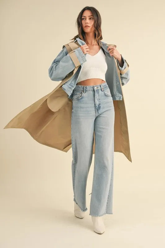 Image of MABLE Layered Look Trench Coat With Denim Jacket | Queeble.shop