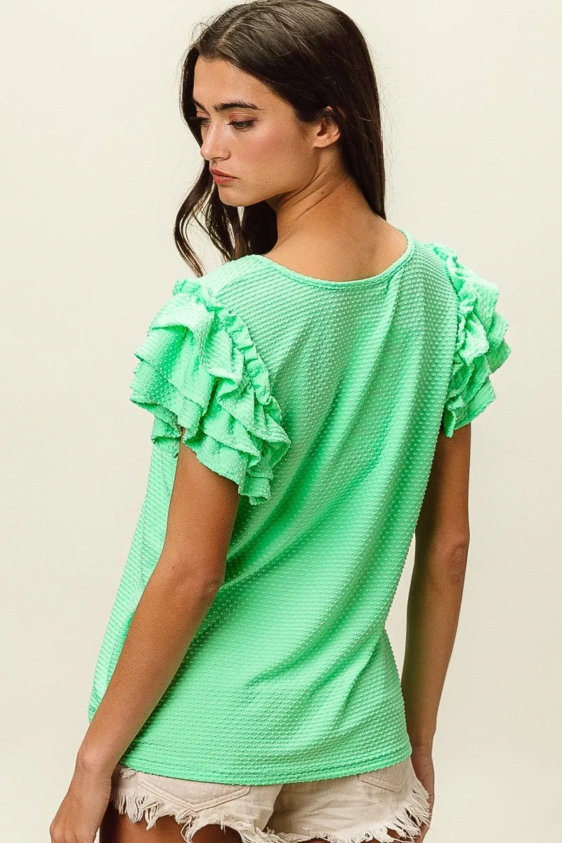 Image of BiBi Birdseye Texture Layered Ruffle Top | Queeble.shop