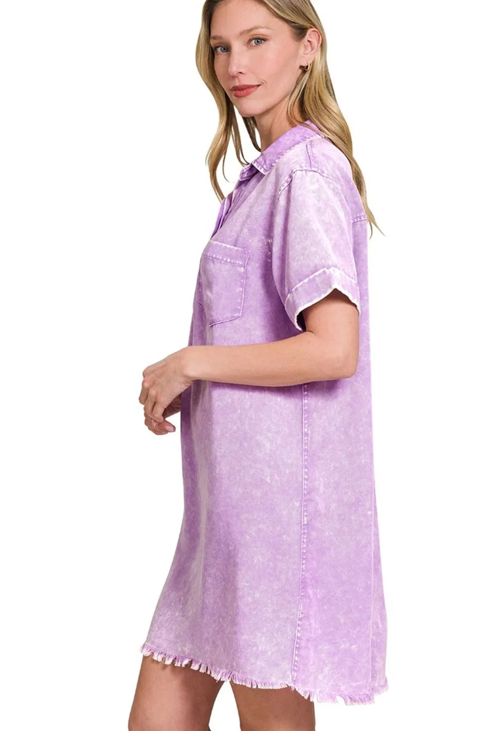Image of Zenana Tencel Mineral Washed Collared Shirts Dress | Queeble.shop